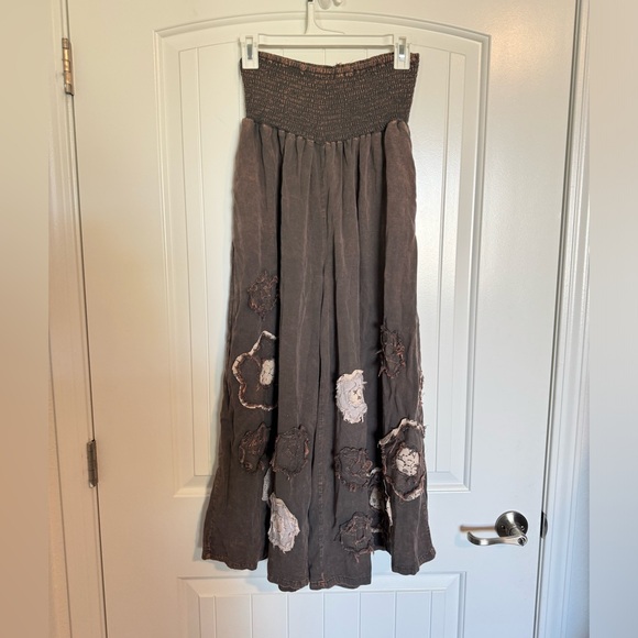 Oli & Hali Embroidered Flower Brown and Cream Flowy Pants size large - Picture 1 of 7